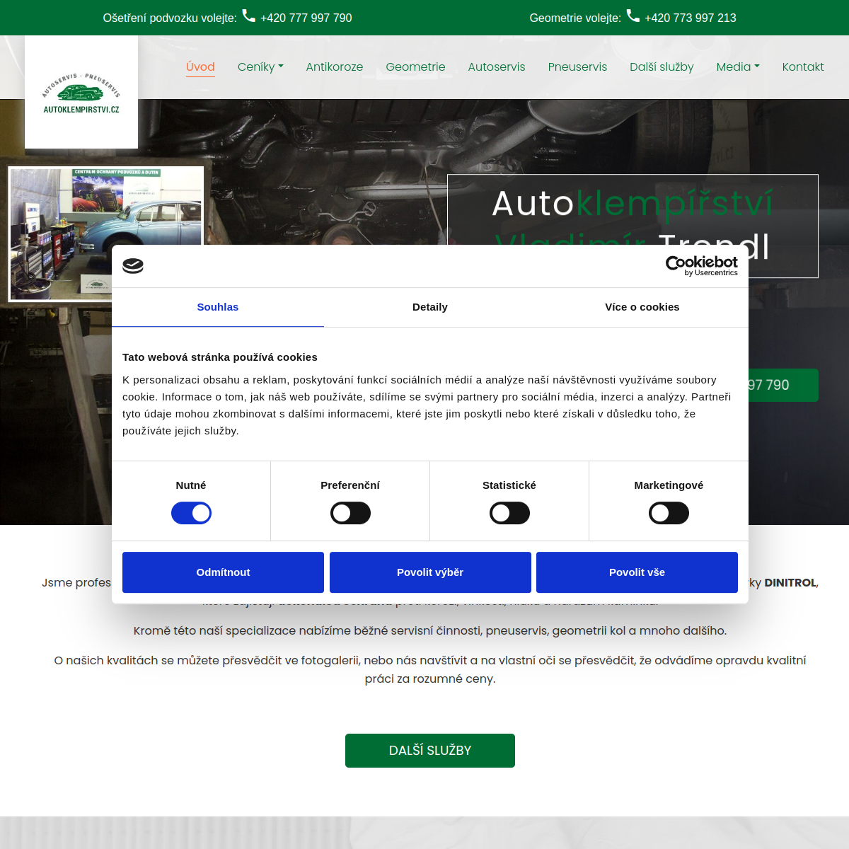 Autoservis - pneuservis - autoklempířství Trendl website