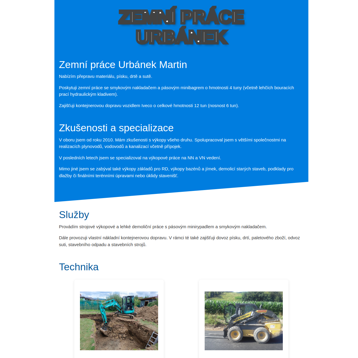 Zemní práce Martin Urbánek website