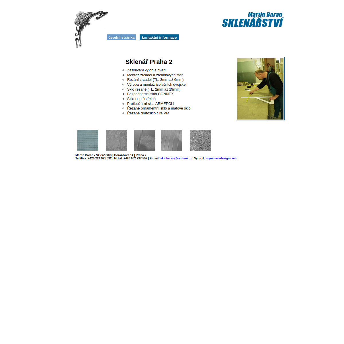 Martin Baran Sklenářství website