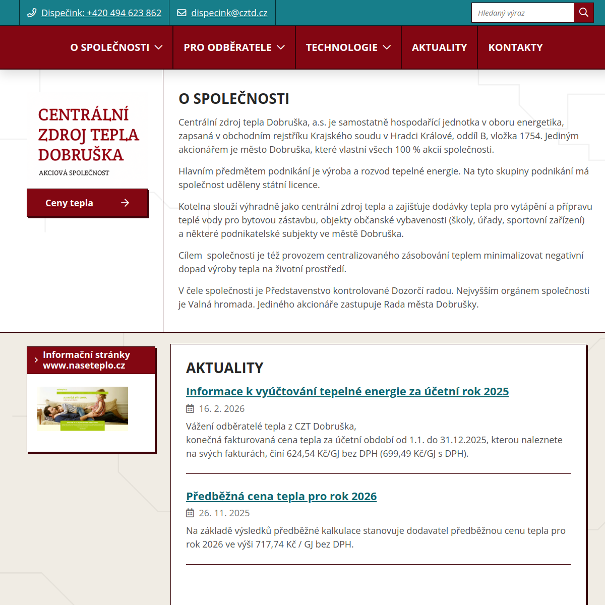 Centrální zdroj tepla Dobruška, a.s. website
