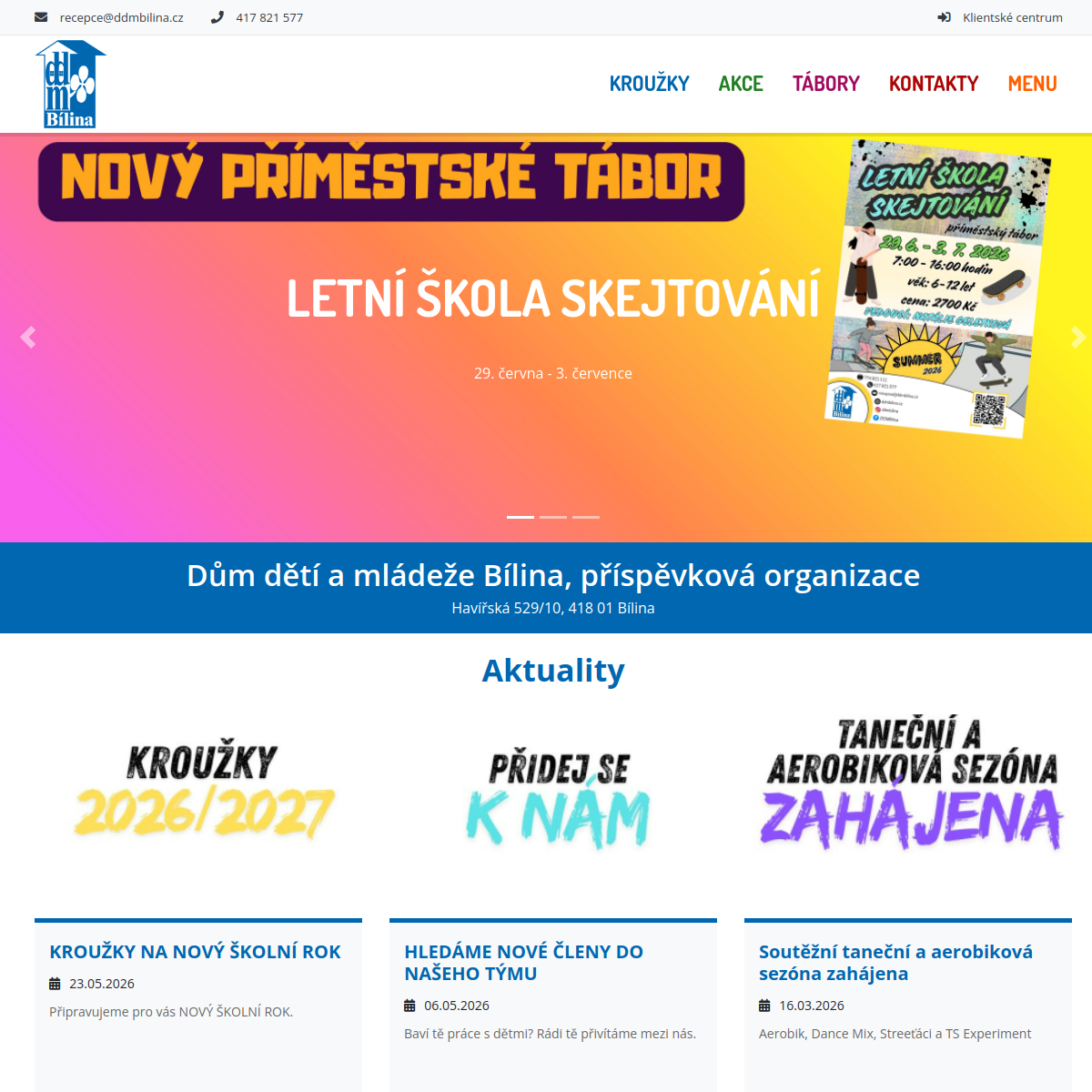 Dům dětí a mládeže Bílina website