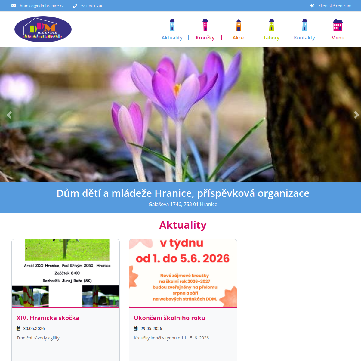 Dům dětí a mládeže Hranice website