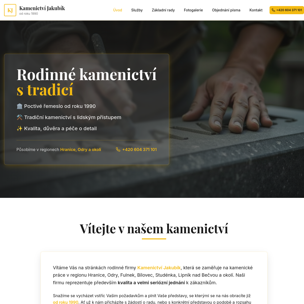 Kamenictví Jakubík website