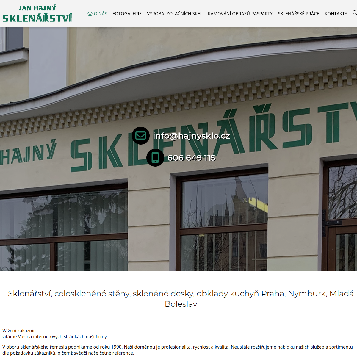 Jan Hajný - SKLENÁŘSTVÍ website