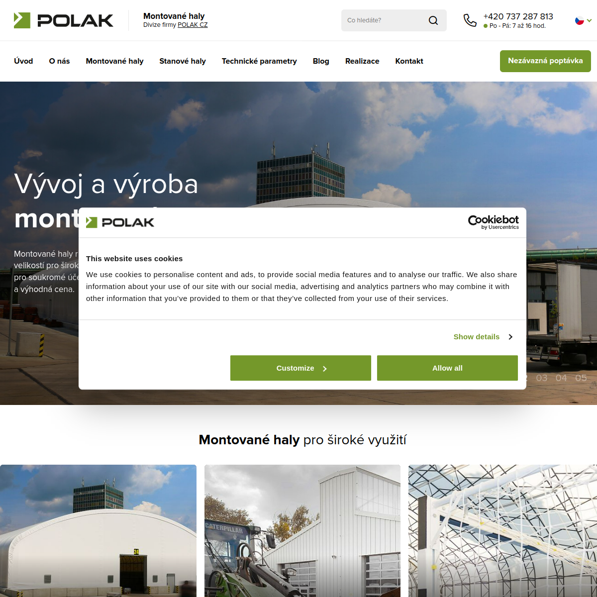 POLAK CZ s.r.o. divize MONTOVANÉ HALY website