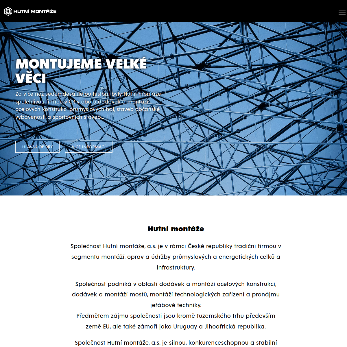 Hutní montáže, a.s. website