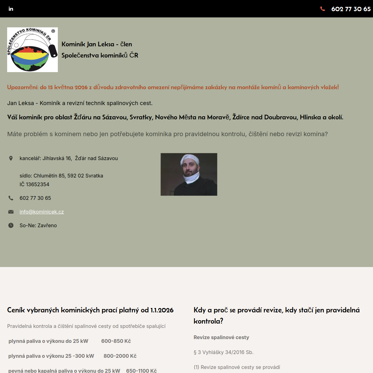 Jan Leksa - kominík website