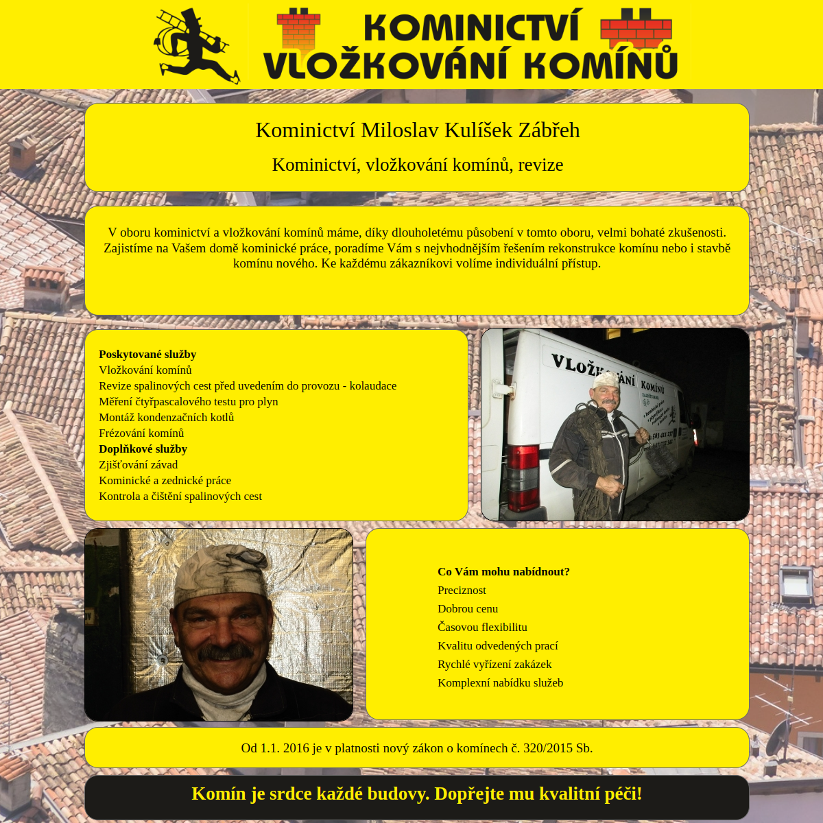 Kominictví Miloslav Kulíšek website