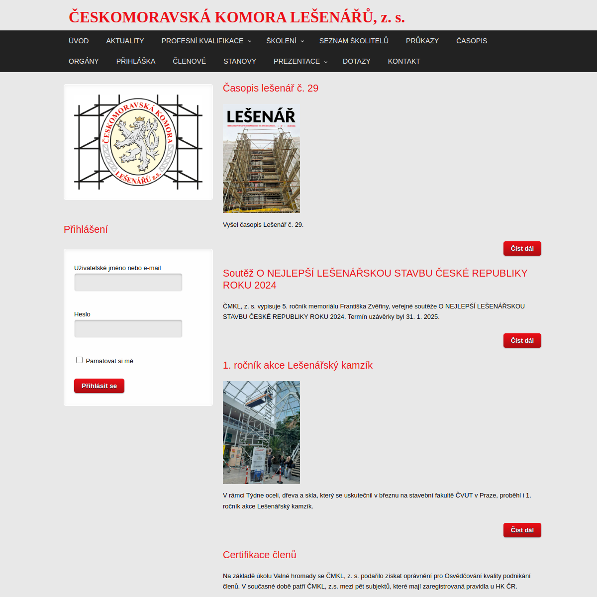 ČESKOMORAVSKÁ KOMORA LEŠENÁŘŮ, z. s. website