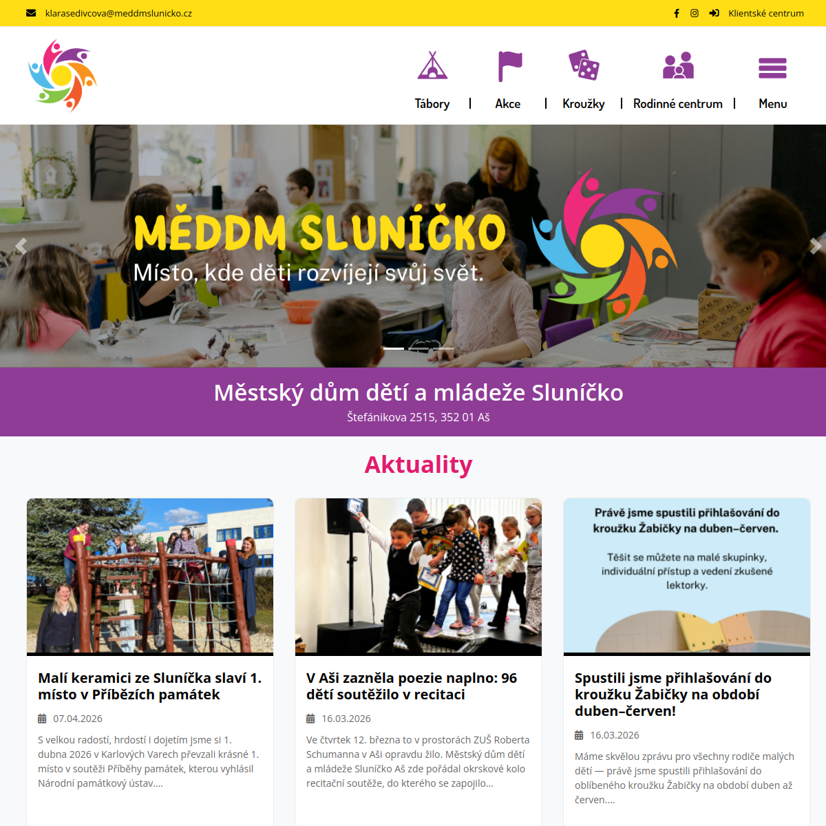 Městský dům dětí a mládeže Sluníčko Aš website