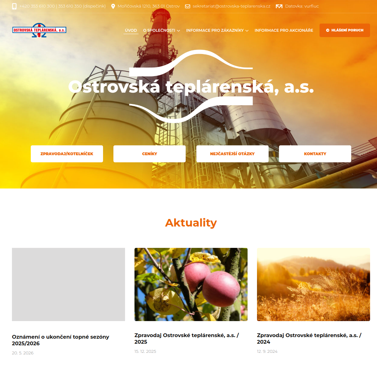 Ostrovská teplárenská, a.s. website
