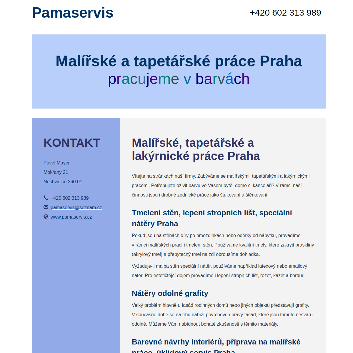 Malířské a tapetářské práce - Pamaservis website