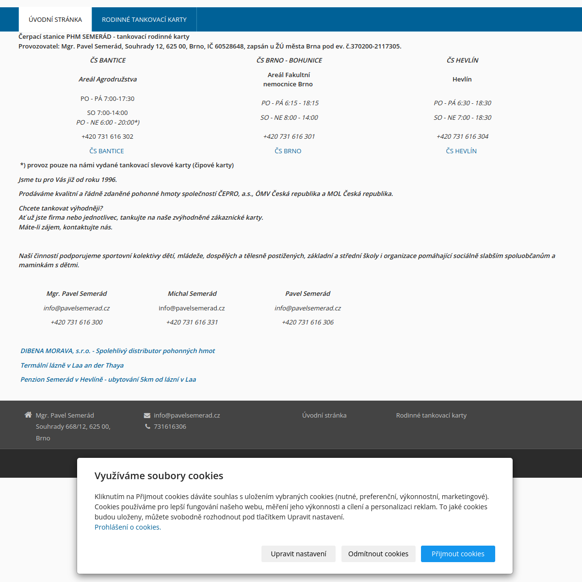 Čerpací stanice Semerád website