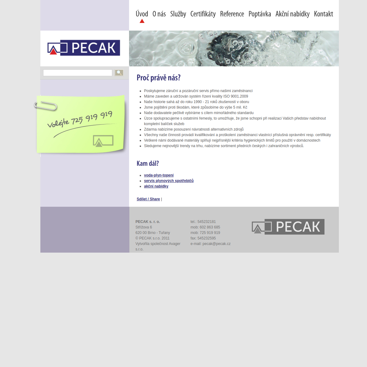 PECAK, s.r.o. website