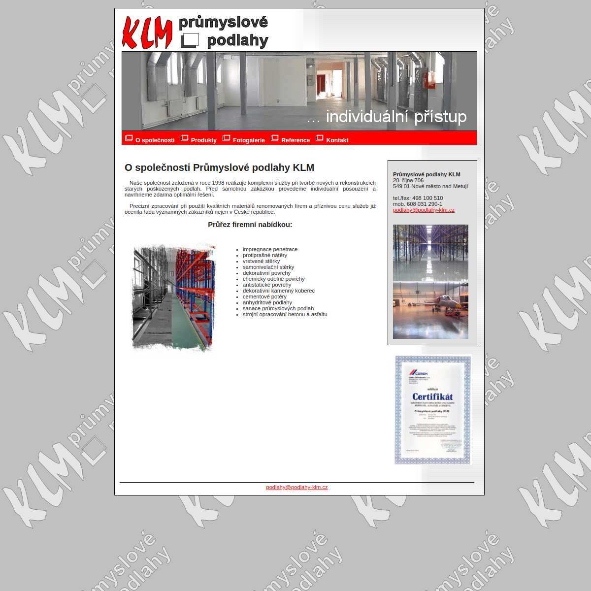 KLM průmyslové podlahy website