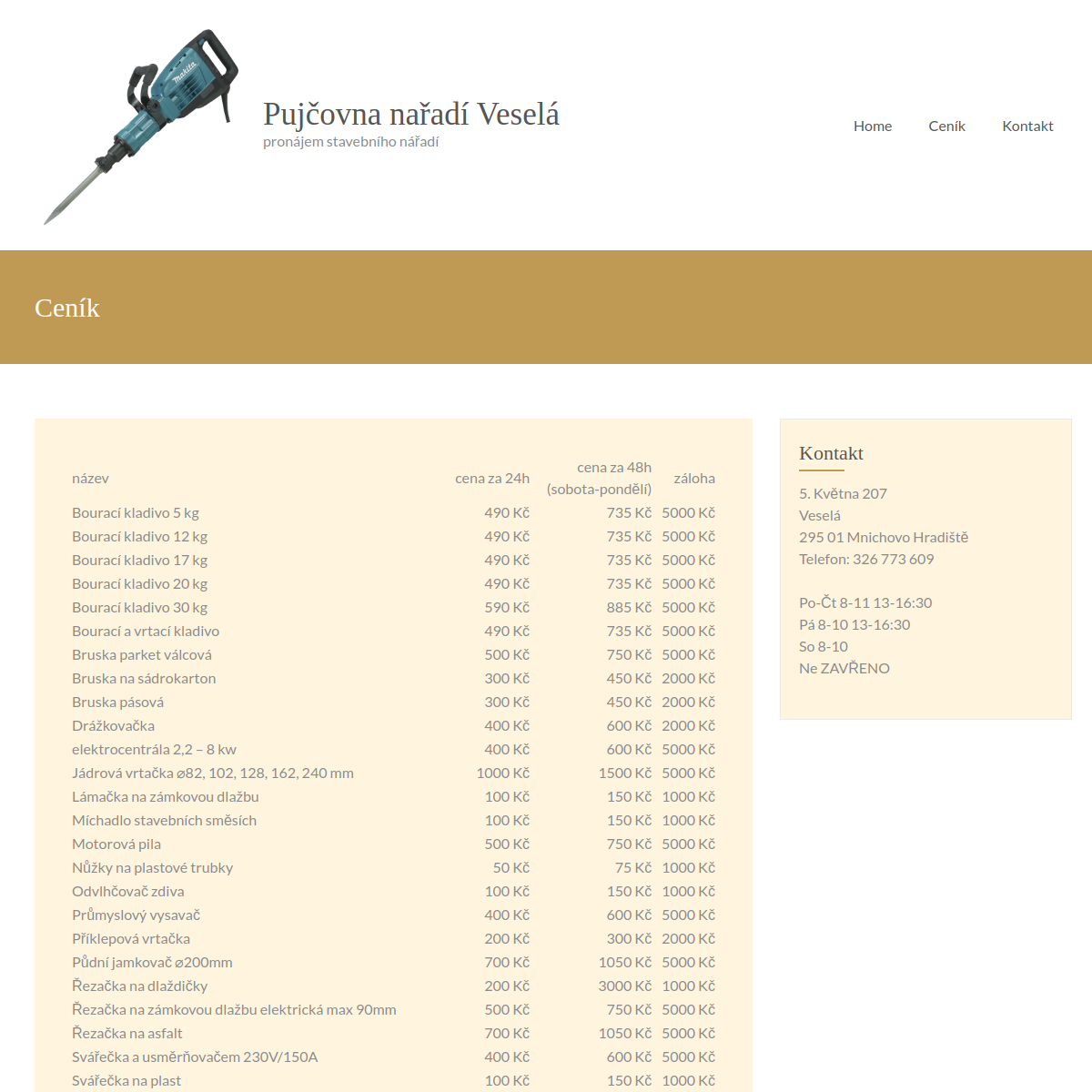 Půjčovna nářadí Veselá website