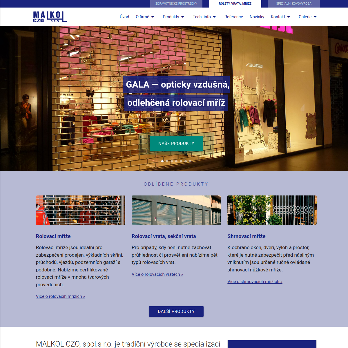 MALKOL CZO - rolety - vrata - mříže website