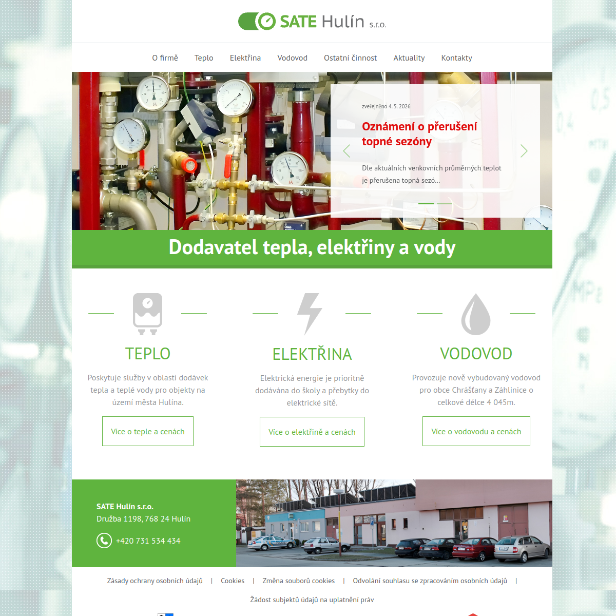 SATE Hulín, s.r.o. website