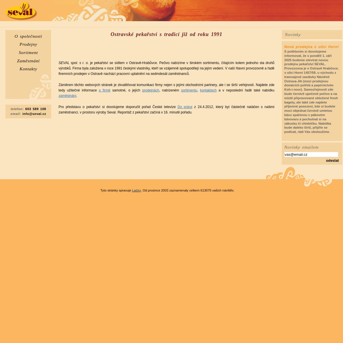 Pekařství SEVAL website