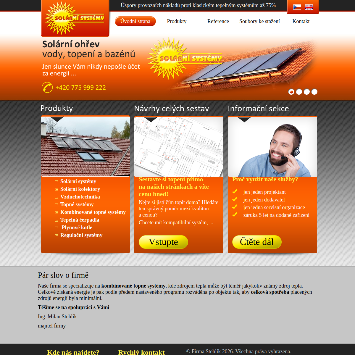 Solární systémy - firma Stehlík website