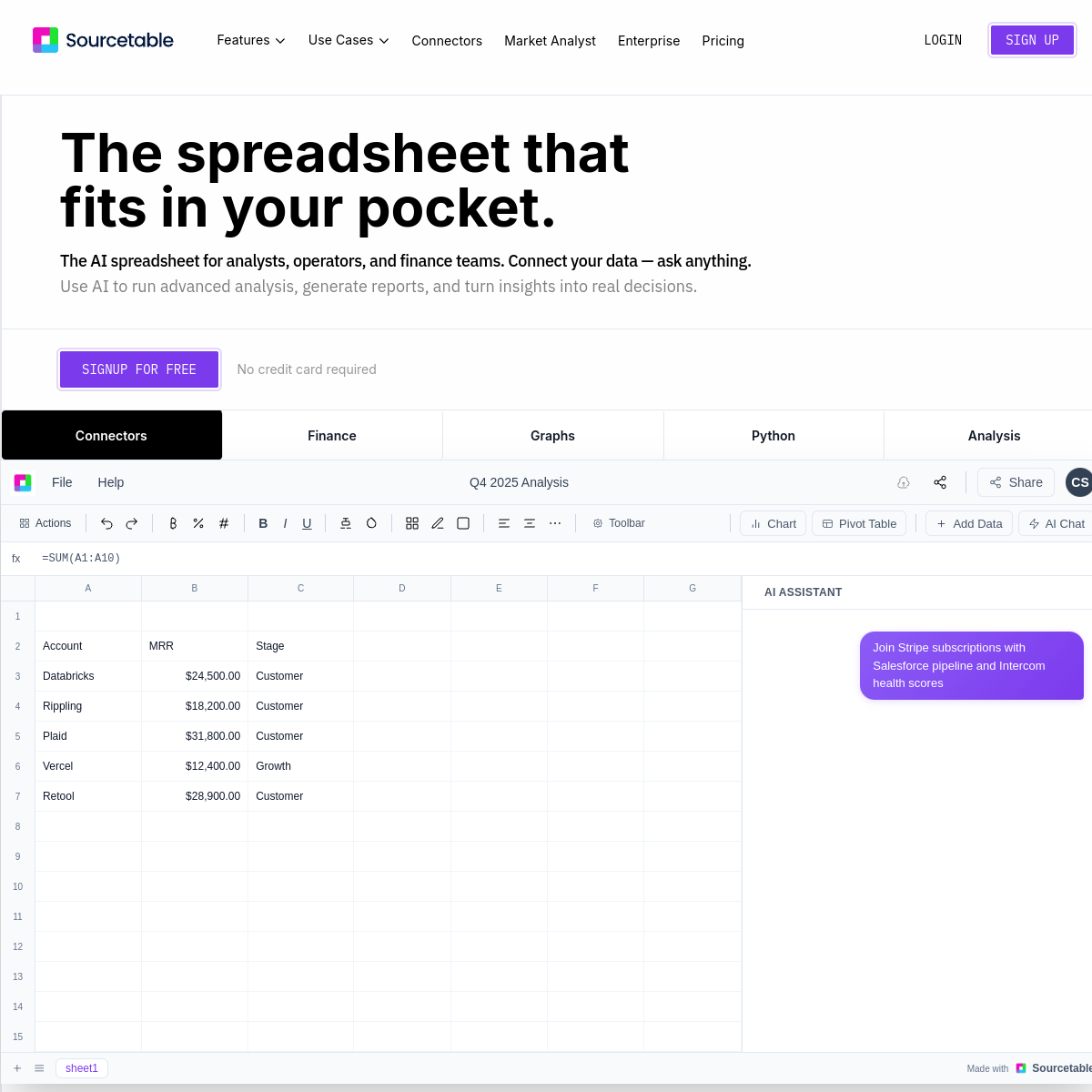 Sourcetable screenshot 2