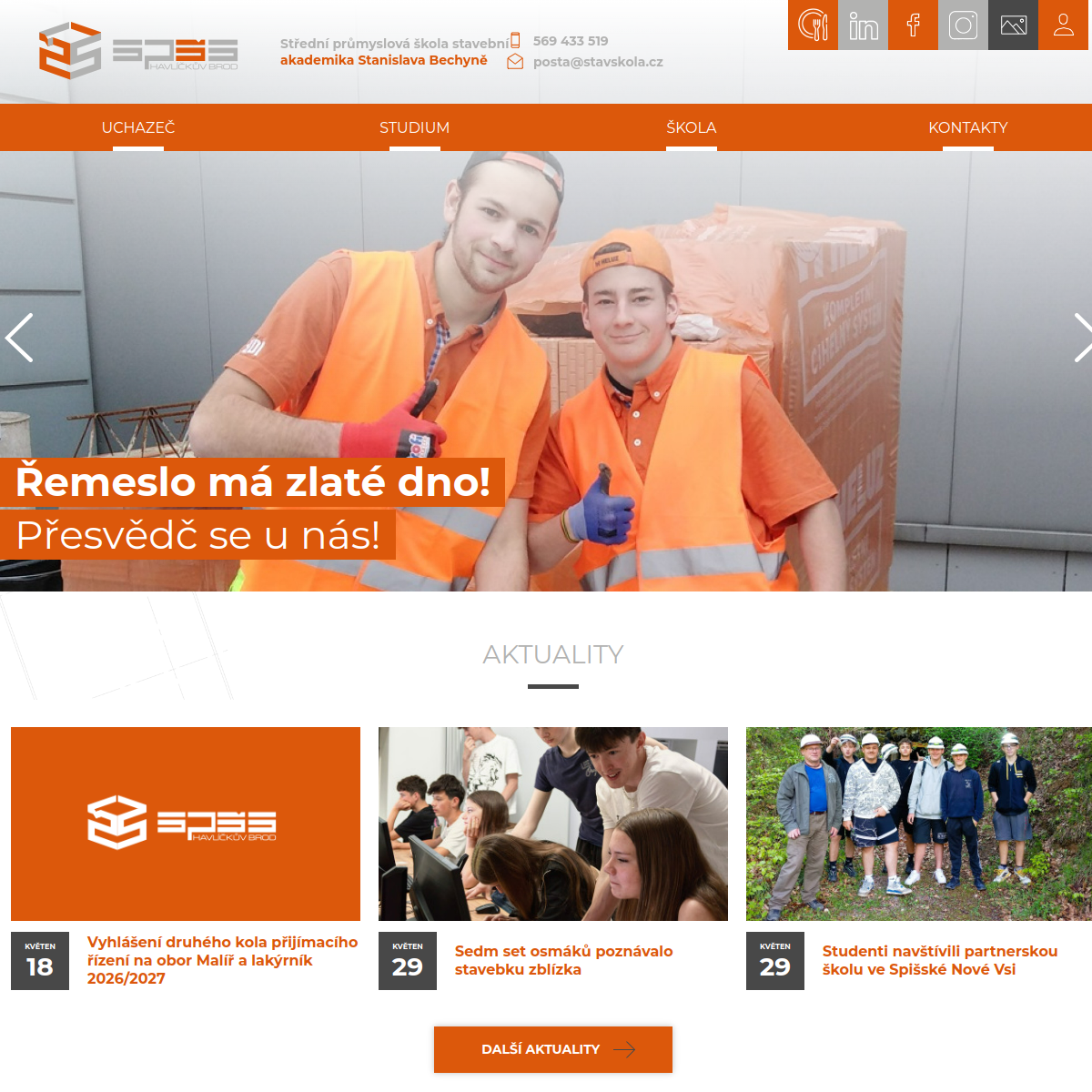 Střední průmyslová škola stavební akademika Stanislava Bechyně website