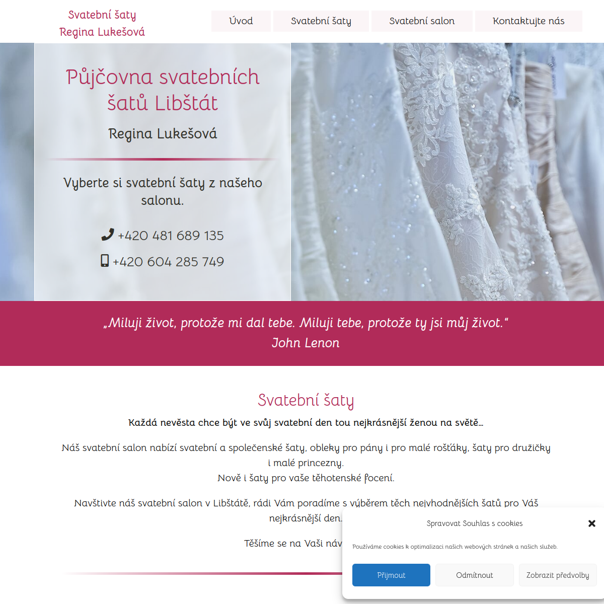 Regina Lukešová - Půjčovna svatebních šatů website