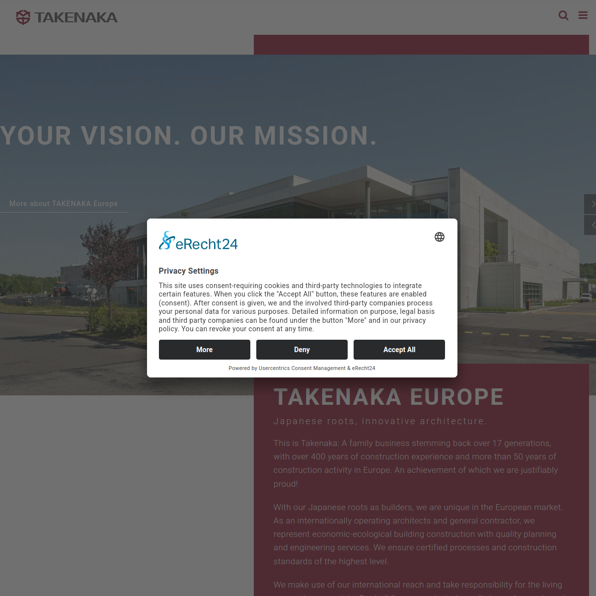 TAKENAKA EUROPE GmbH website