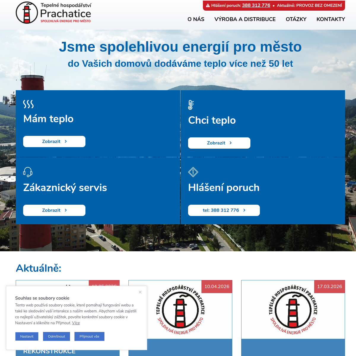 Tepelné hospodářství Prachatice, s.r.o. website