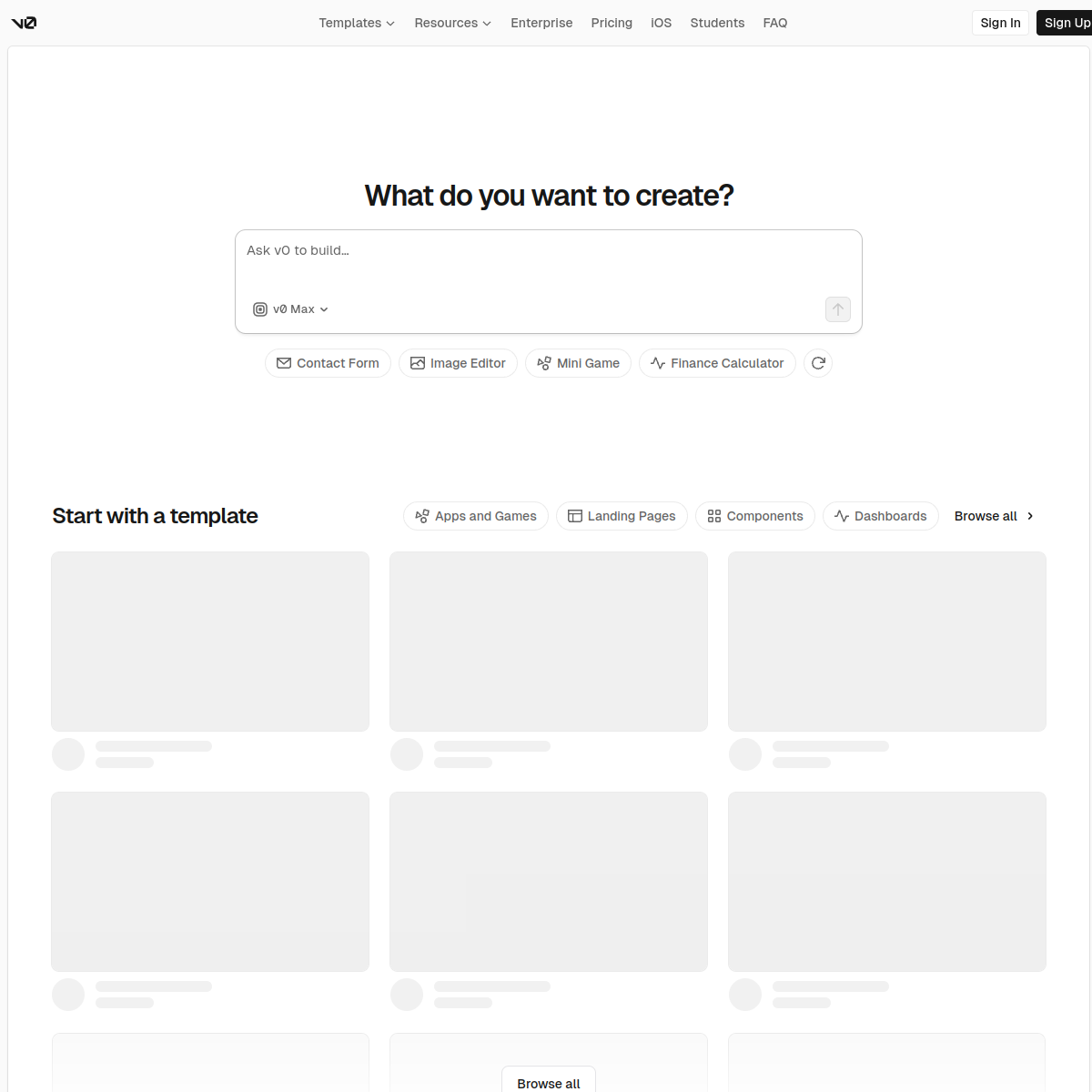 Vercel v0 screenshot 2