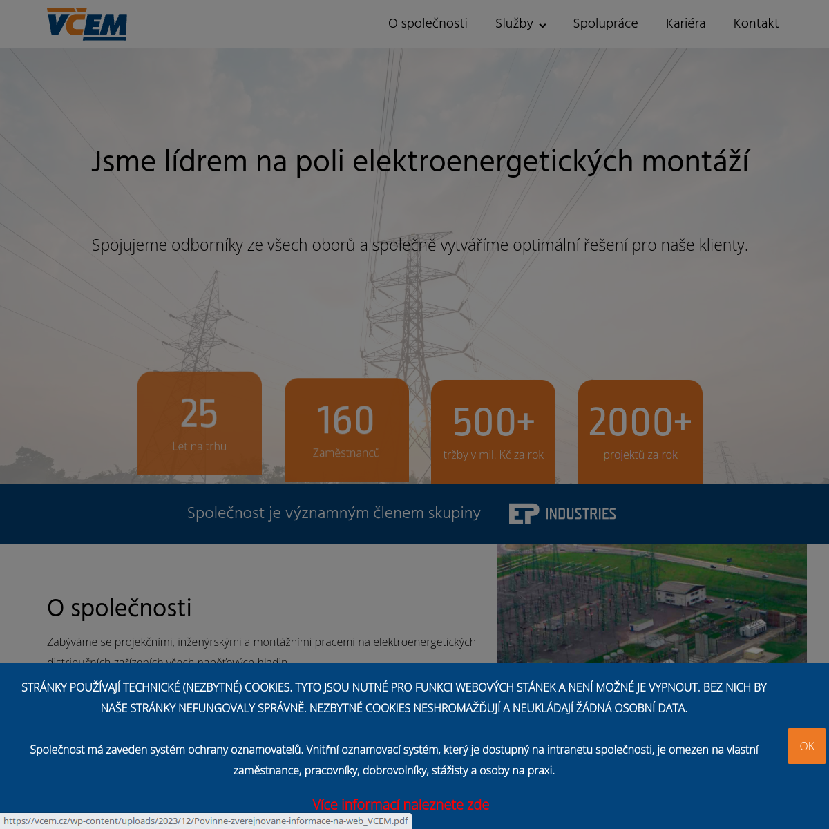 VČE - montáže, a.s. website