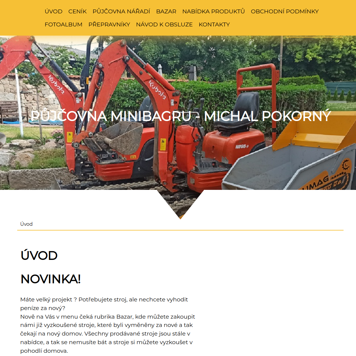 Půjčovna minibagru Michal Pokorný website
