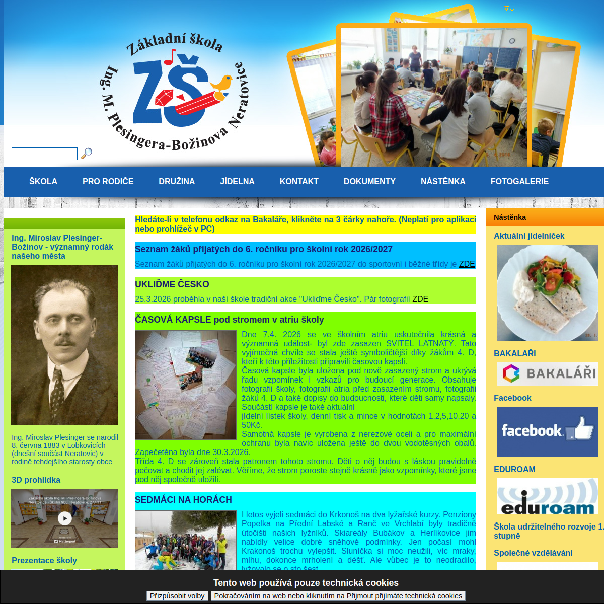 ZŠ Ing. M. Plesingera Neratovice website