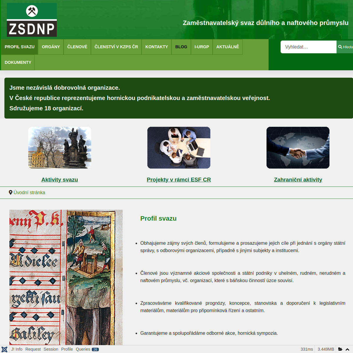 Zaměstnavatelský svaz důlního a naftového průmyslu - společenstvo těžařů ČR website