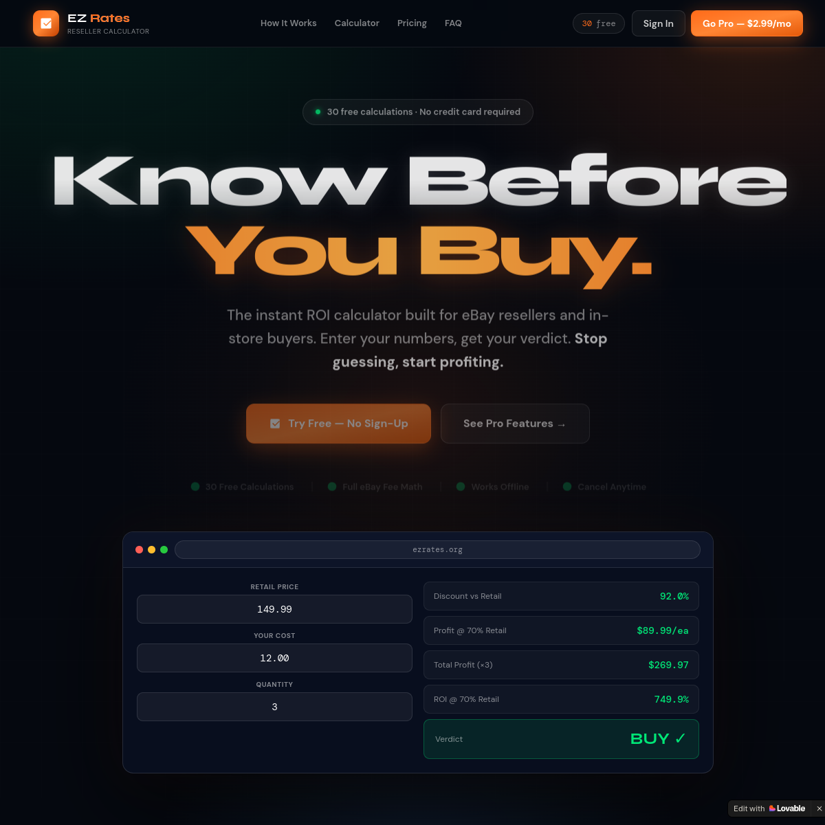 EZ Rates website preview