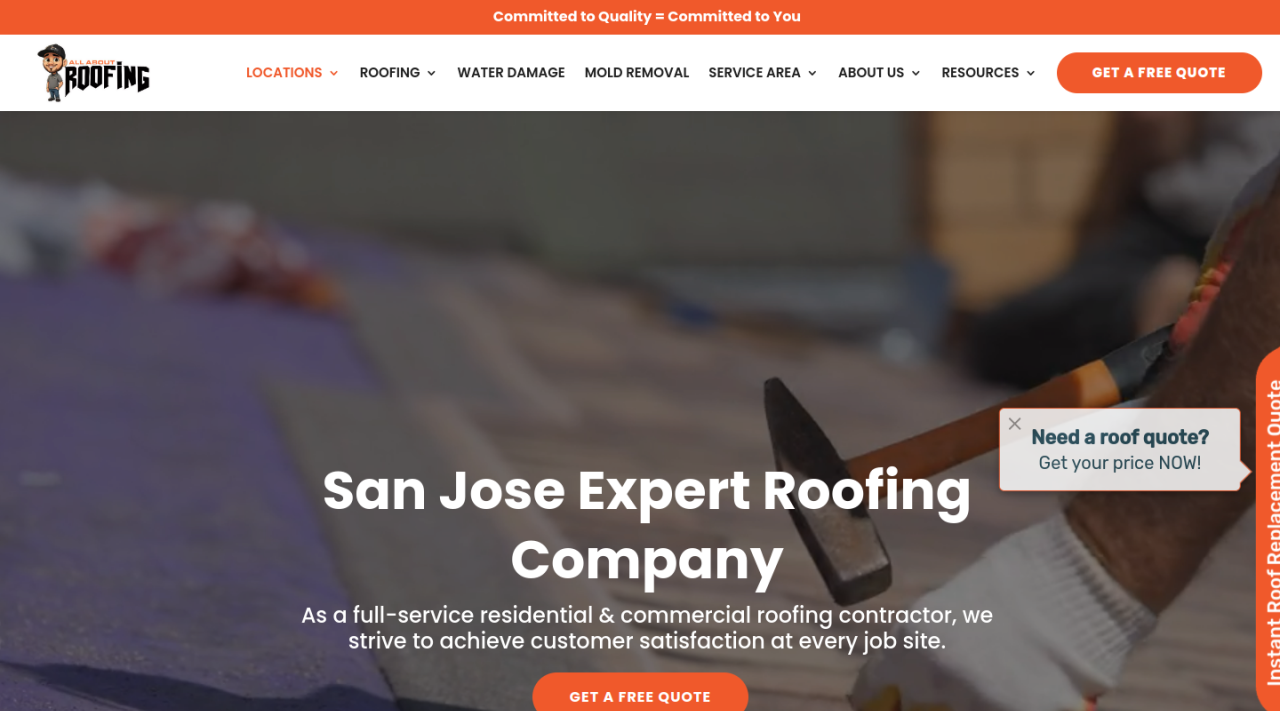 All About Roofing desktop website
