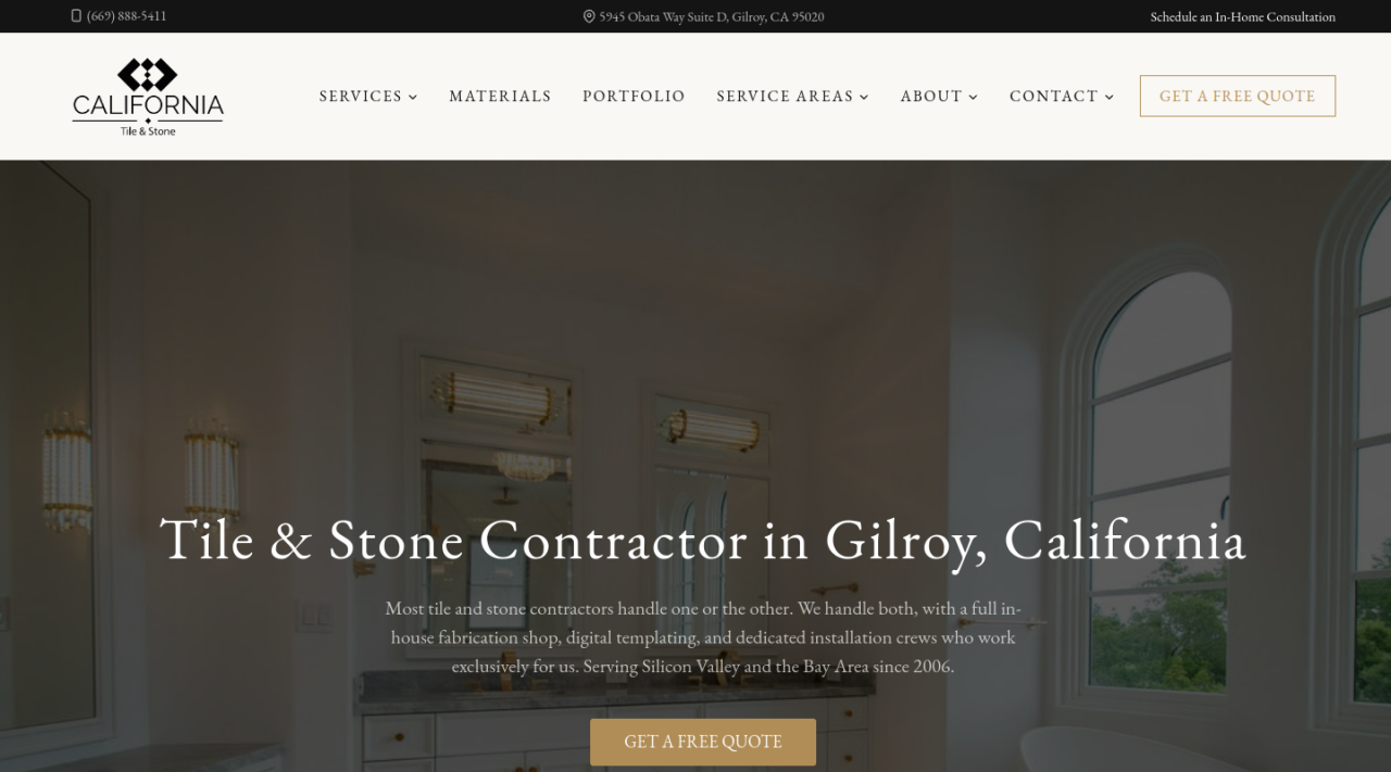California Tile & Stone desktop website