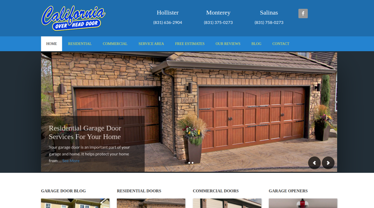 California Overhead Door desktop website