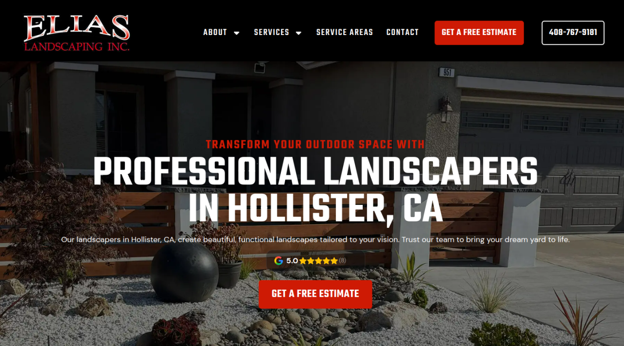 Elias Landscaping desktop website