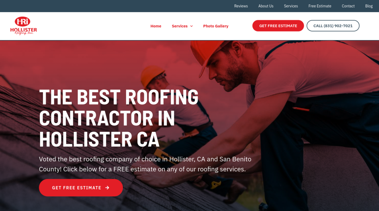 Hollister Roofing desktop website