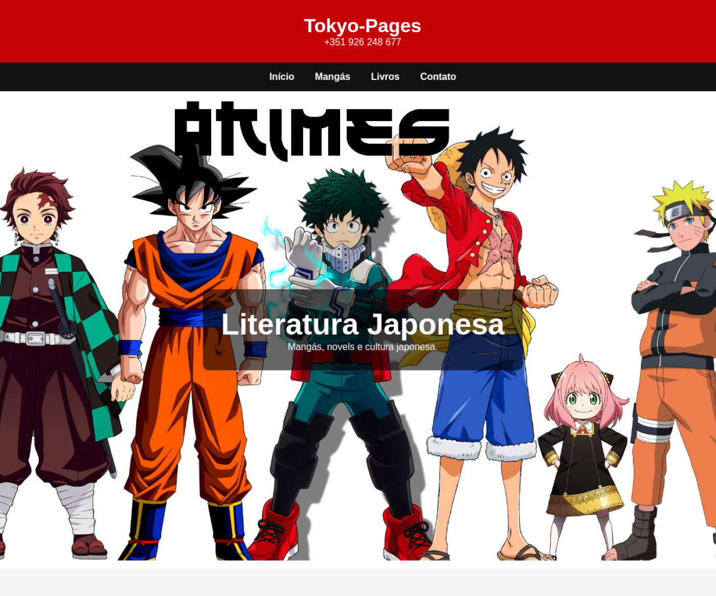 Captura de tela da loja virtual Tokyo Pages, desenvolvida pela WP Consultoria