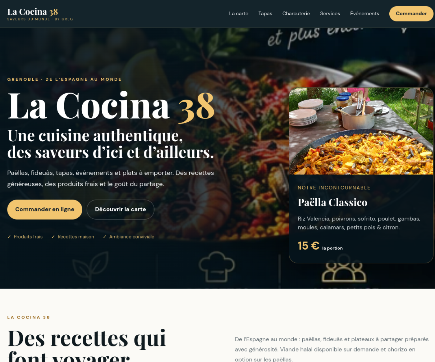 Capture d’écran de la page d’accueil de La Cocina