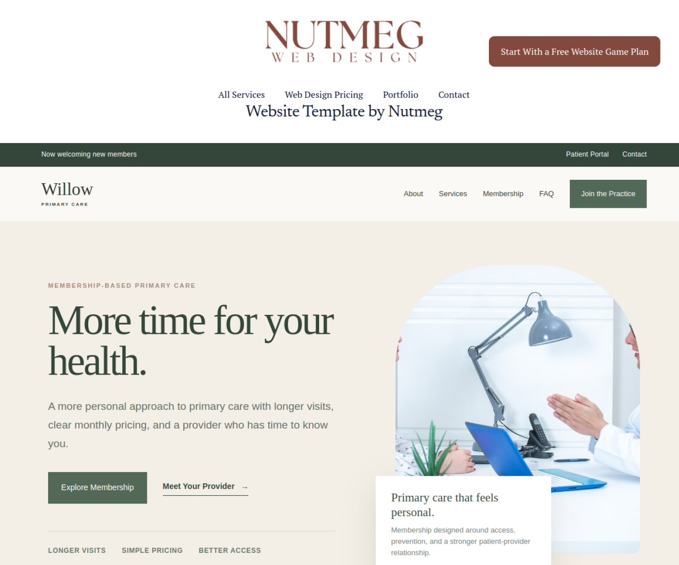 Modern Direct Primary Care website example by Nutmeg Web Design