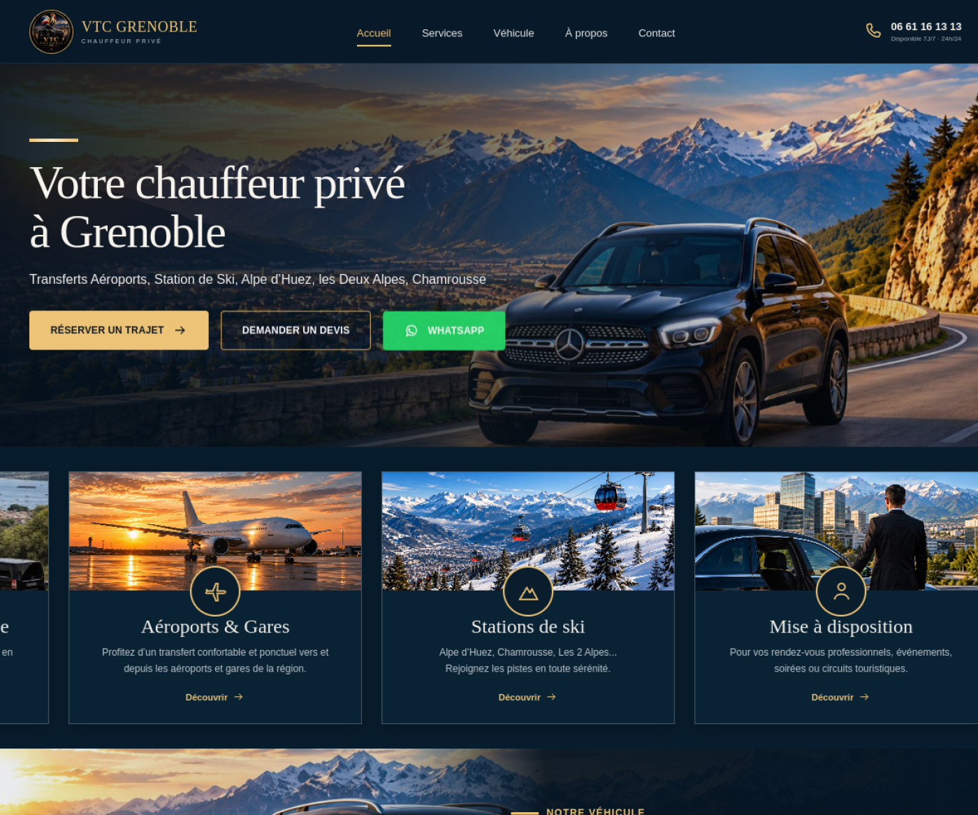 Capture d’écran de la page d’accueil de VTC Grenoble