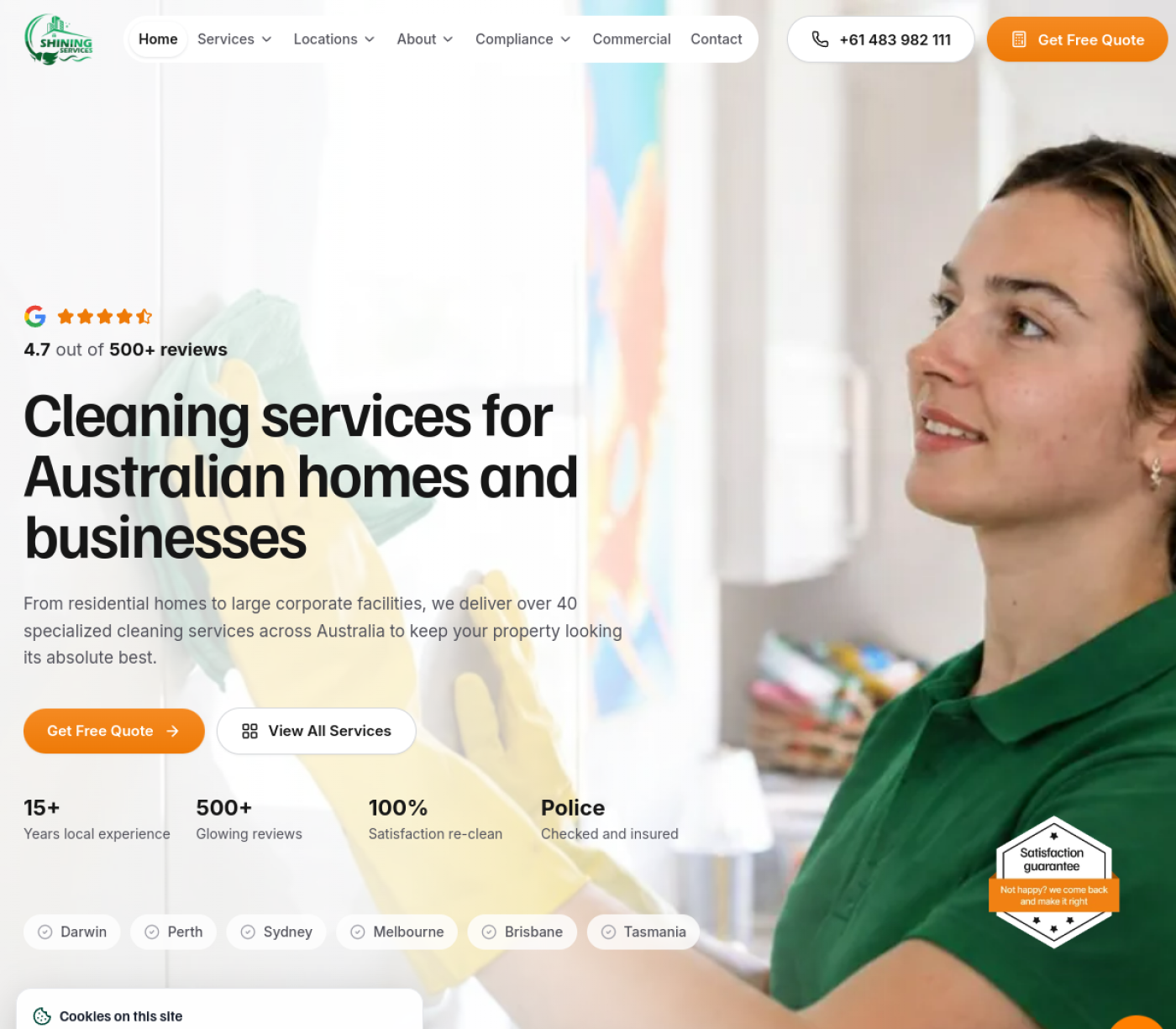 The Shining Services home page as it looks today.