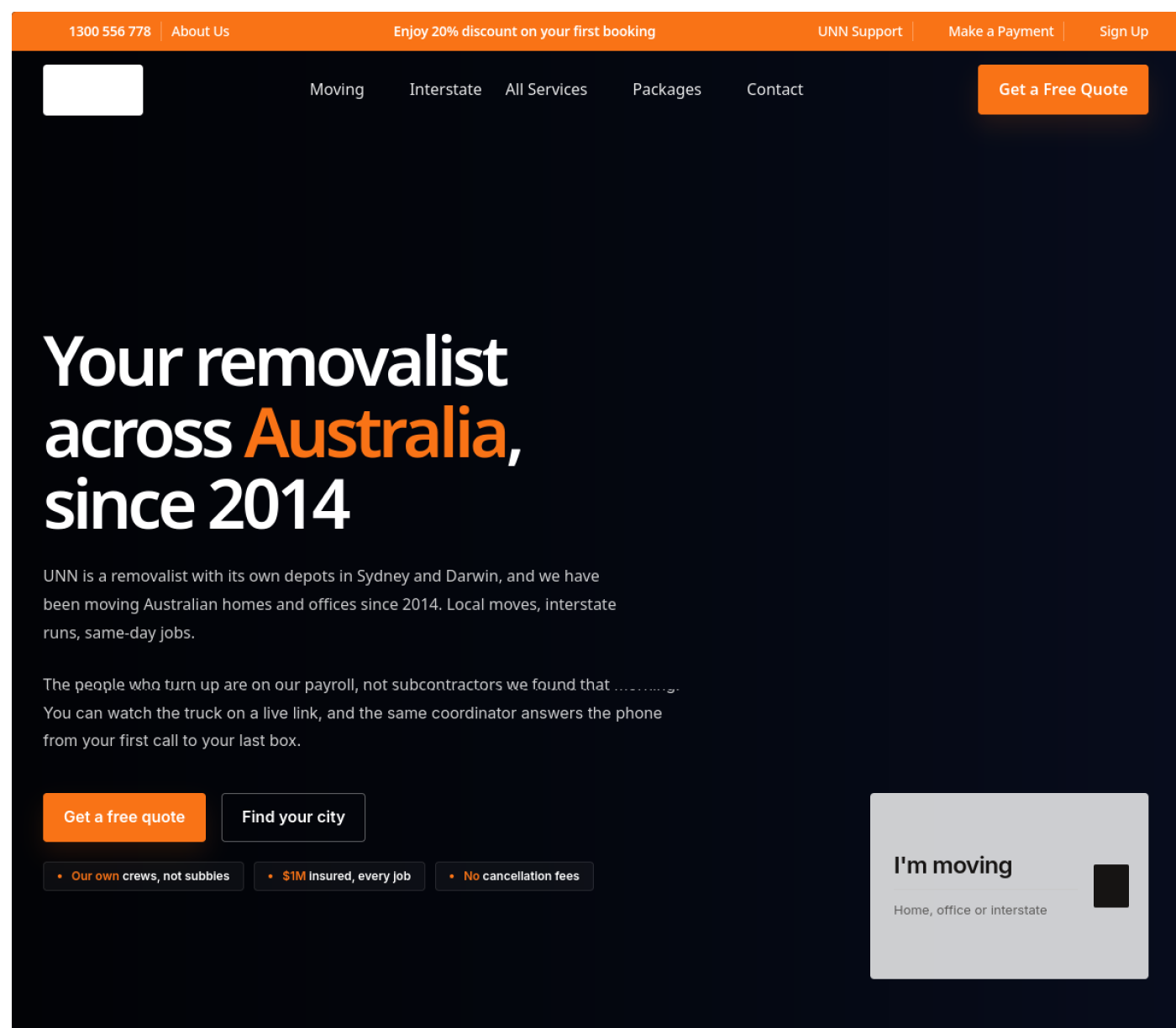 The UNN Movers home page as it looks today.
