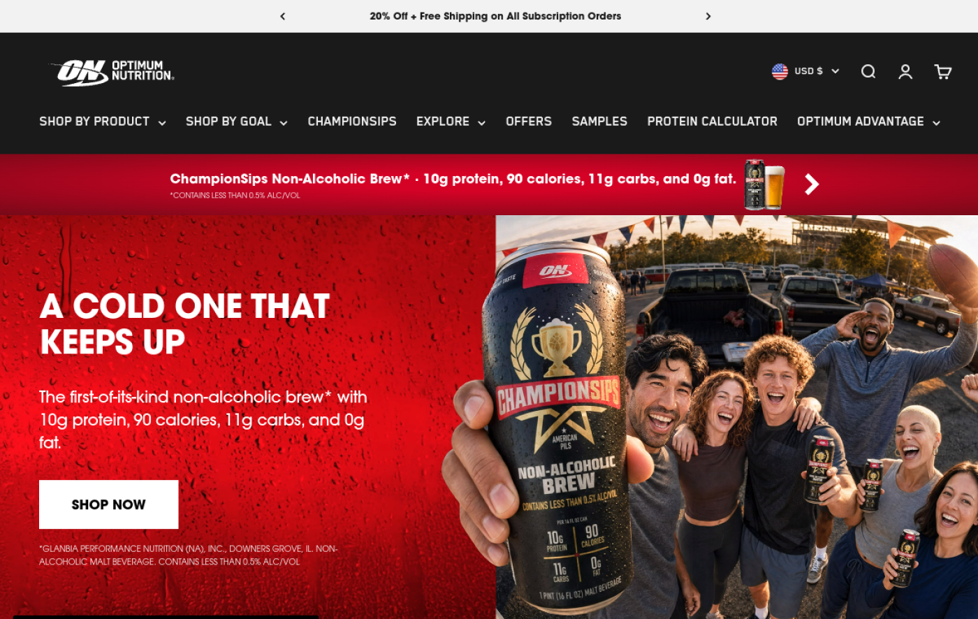 Optimum Nutrition storefront preview