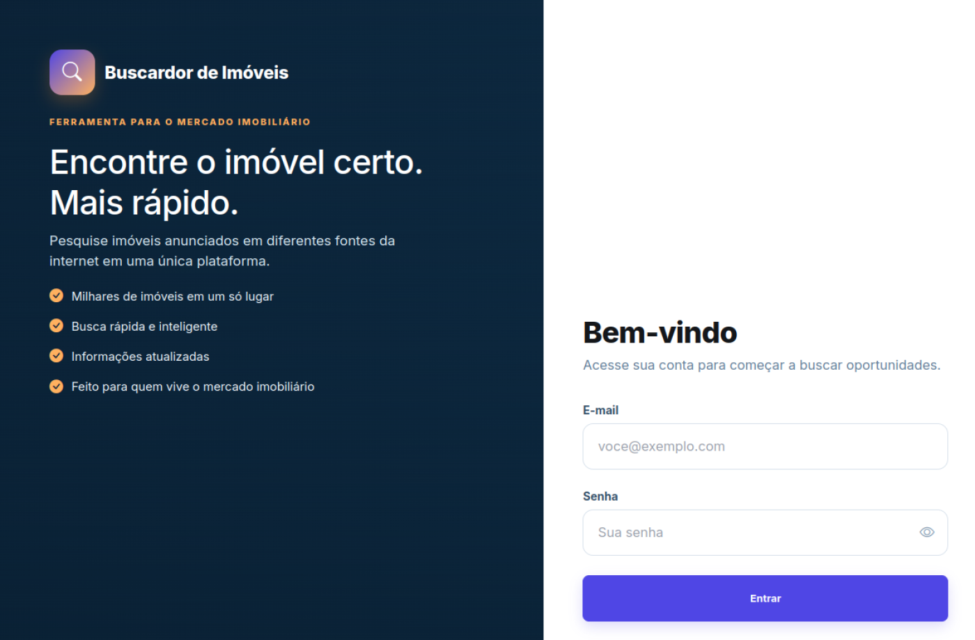 Interface real do Buscador de Imóveis