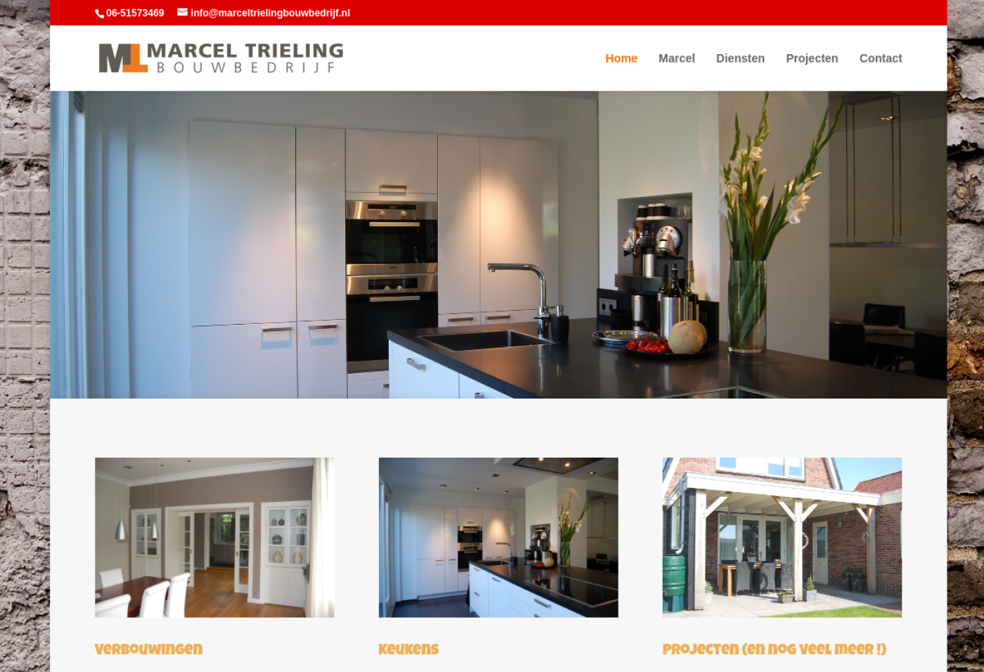 Screenshot van de website van Marcel Trieling Bouwbedrijf