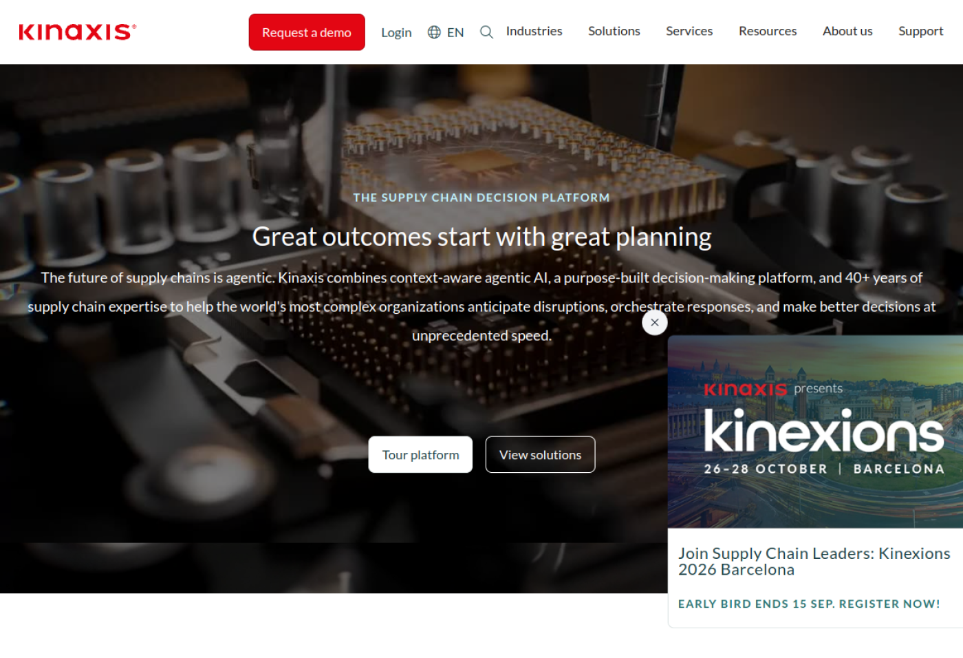 Aperçu du site officiel de Kinaxis
